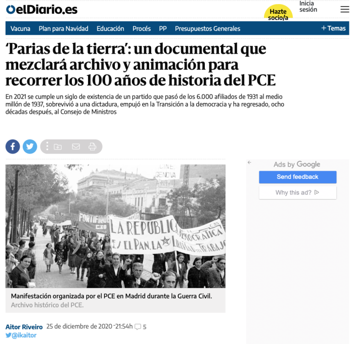 📰 Artículo en elDiario.es sobre el documental Parias de la Tierra