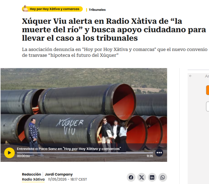 🌊 Xúquer Viu alerta a Ràdio Xàtiva de “la greu situació del riu”